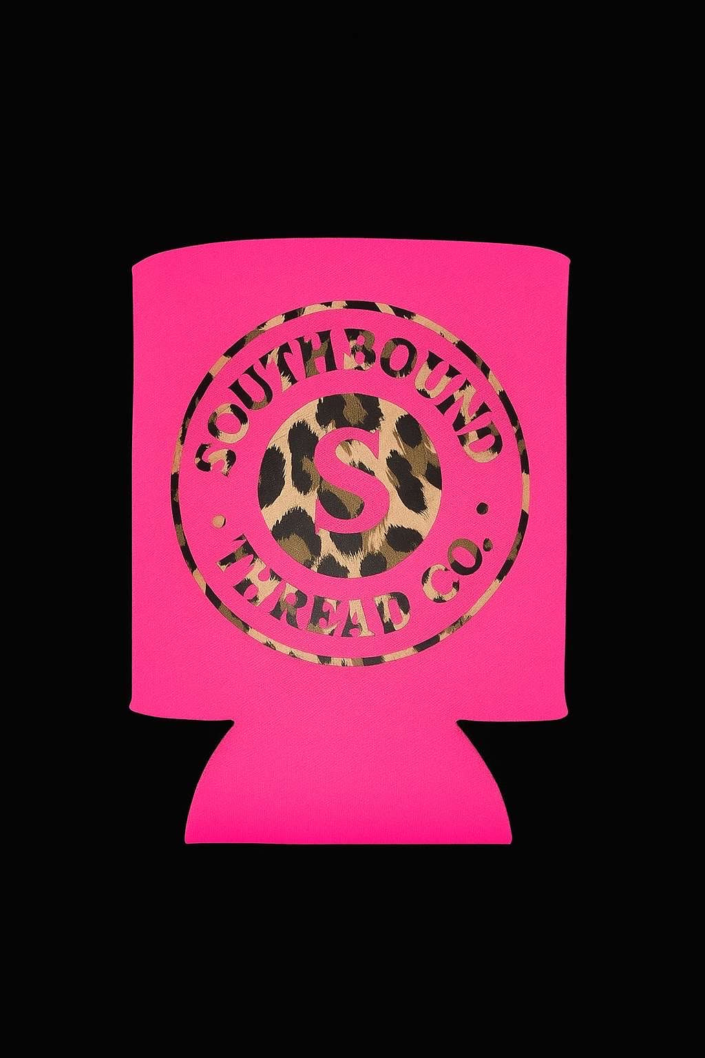 Hot pink with a leopard print logo.